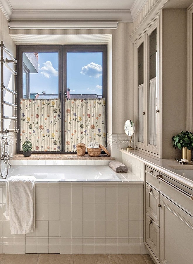 Futuregrace Semi Sheer Curtains 45 inch Length, Retro Small Floral Window Treatments Curtains,Light Filter Curtains Rod Pocket Drapes for Living Room Bedroom,2 Panels - Image 4